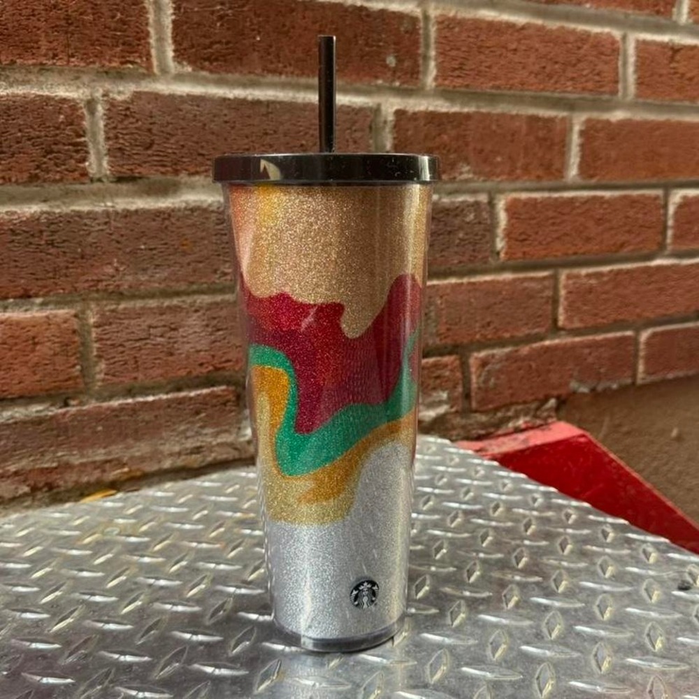 Starbucks Glitter‎ Tumbler Cup Red Gold Green Silver Festive Holiday Travel